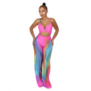 Summer New Sexy Tight Backless Contrast Color Low-cut Sling High Waist Jumpsuit