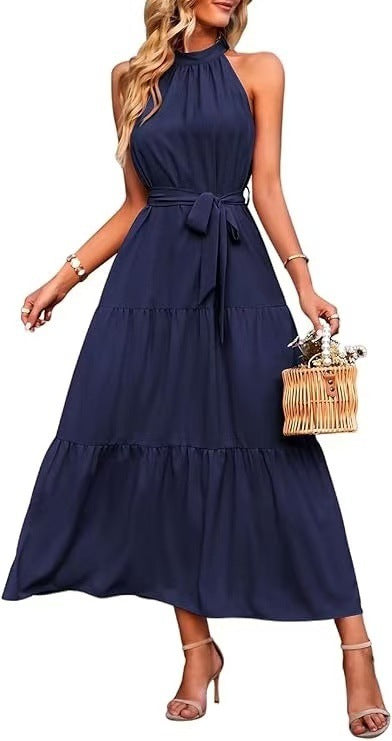 Halter Lace-up Casual Loose Stitching Dress