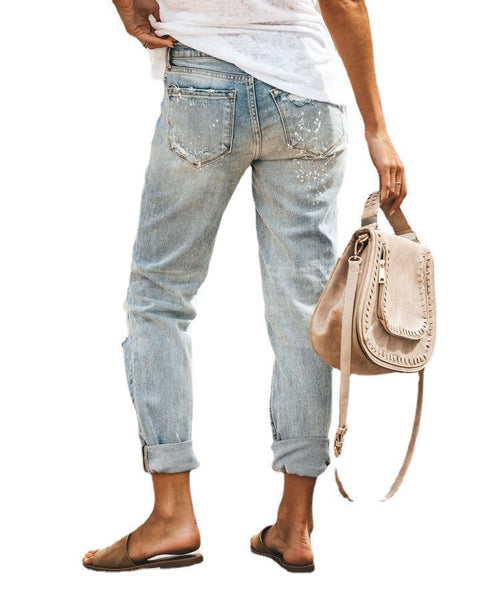 Autumn Street Hipster Trousers Ripped Washed Straight-leg Pants Women&