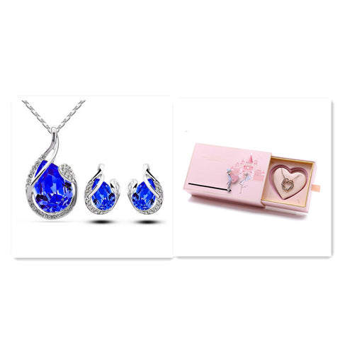 3pcs Rhinestone Necklace Set With Earrings Fashion Water-drop-shaped Jewelry For Women Valentine&