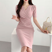 Korean Chic Summer French Style Temperament V-neck Irregular Dress