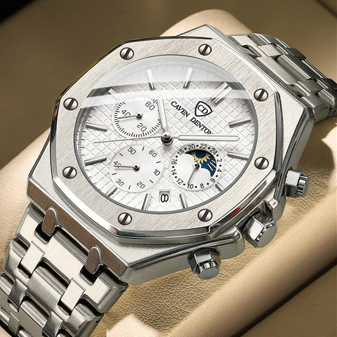 Waterproof High-grade Three Eyes And Six Needles Multi-functional Moon Phase Men&