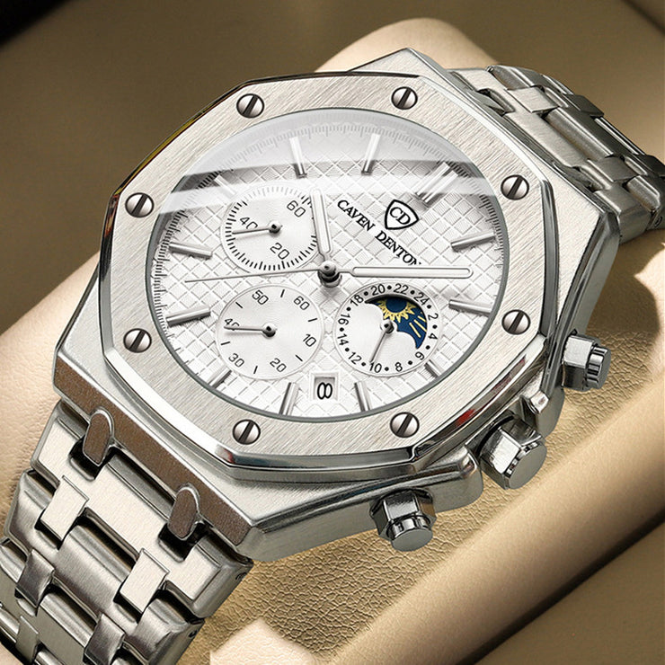 Waterproof High-grade Three Eyes And Six Needles Multi-functional Moon Phase Men&