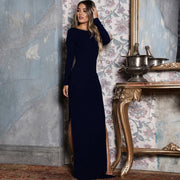 Solid color split long-sleeved maxi dress