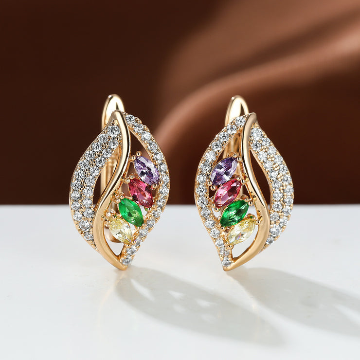 Ins Leaf-shaped Rhinestones Earrings Fashion Unique Zircon-encrusted Stud Earrings Women&
