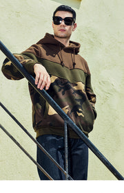 Colorblock Camouflage Hooded Sweater Men's Loose Pullover Jacket