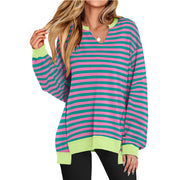 Colorful Striped V-neck Loose Sweatshirt