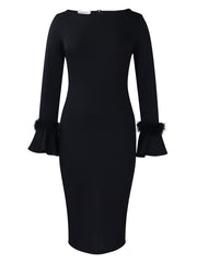 Fashion Solid Color Sheath Bell Sleeve OL African Dress