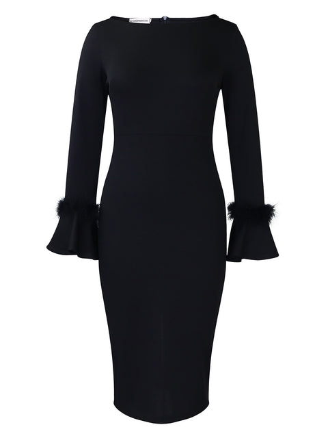 Fashion Solid Color Sheath Bell Sleeve OL African Dress