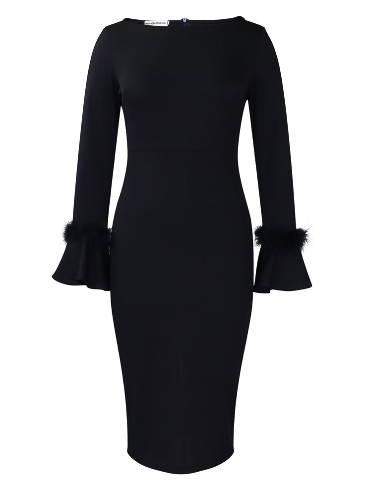 Fashion Solid Color Sheath Bell Sleeve OL African Dress