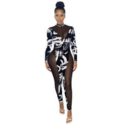 Skinny Mesh Stitching Jumpsuit Women