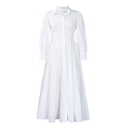 Women's Elegant Long Sleeve Big Hem Shirt Solid Color Dress