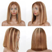 Straight Highlight Glueless Wigs Human Hair Ready To Wear 6X4 Lace Frontal Honey Blonde Short Bob Brazilian Human Hair Wig