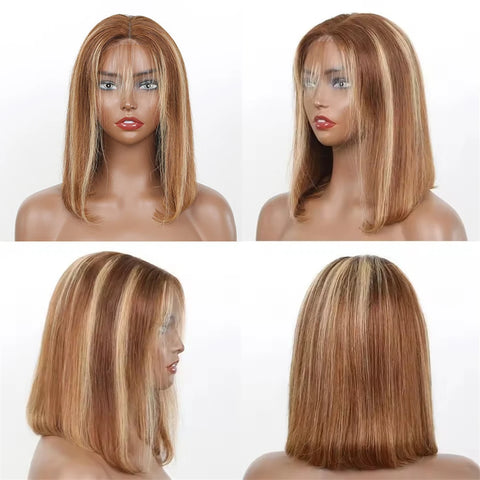 Straight Highlight Glueless Wigs Human Hair Ready To Wear 6X4 Lace Frontal Honey Blonde Short Bob Brazilian Human Hair Wig