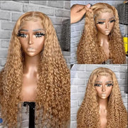 30 36 Inch Honey Blonde Wig Human Hair 13X6 Water Deep Wave Frontal Wig 13X4 Curly Hd Lace Front Pre Plucked #27 Colored Wigs