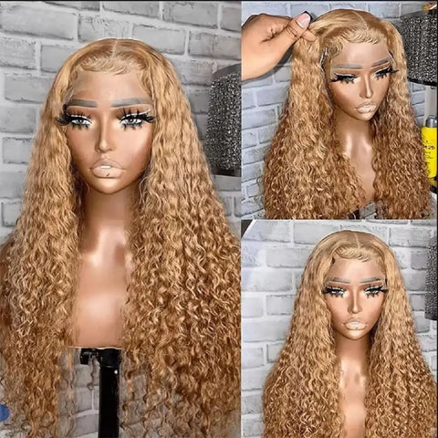 30 36 Inch Honey Blonde Wig Human Hair 13X6 Water Deep Wave Frontal Wig 13X4 Curly Hd Lace Front Pre Plucked 