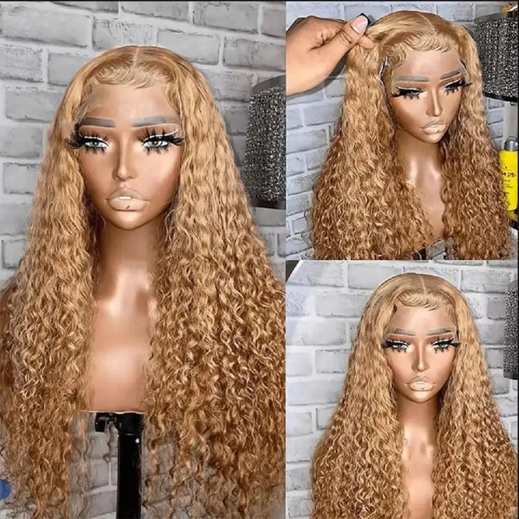 30 36 Inch Honey Blonde Wig Human Hair 13X6 Water Deep Wave Frontal Wig 13X4 Curly Hd Lace Front Pre Plucked 