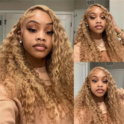 30 36 Inch Honey Blonde Wig Human Hair 13X6 Water Deep Wave Frontal Wig 13X4 Curly Hd Lace Front Pre Plucked #27 Colored Wigs