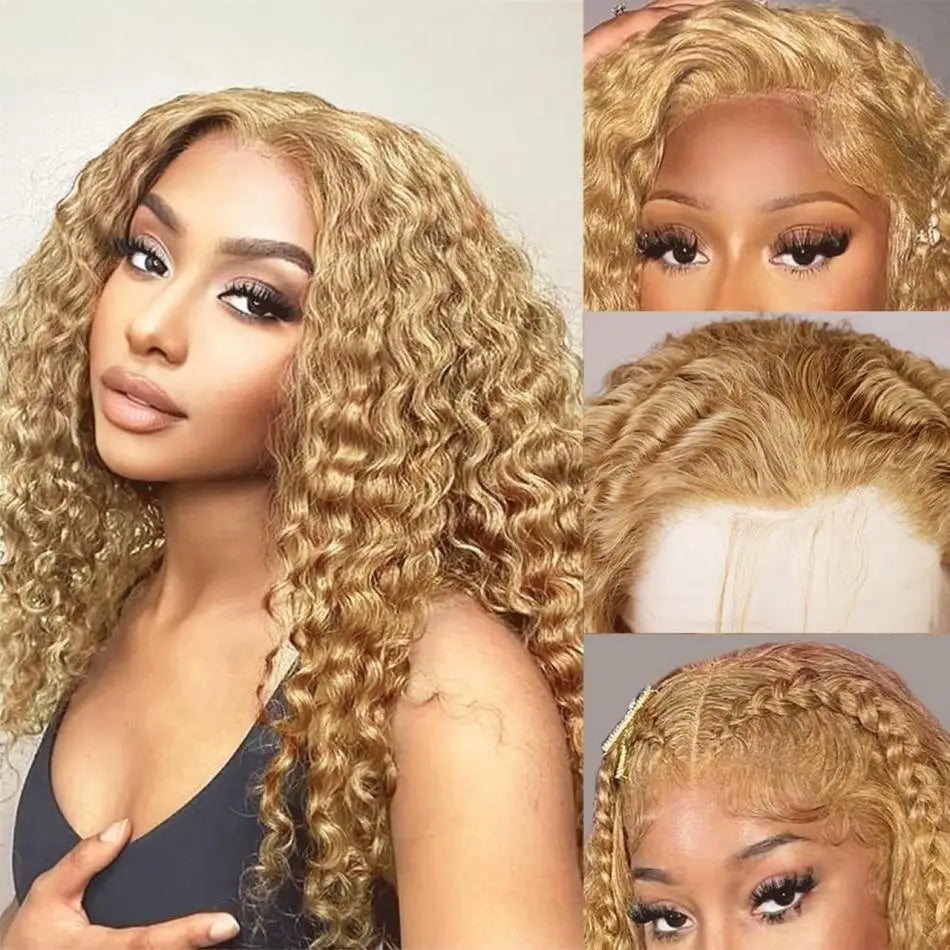 30 36 Inch Honey Blonde Wig Human Hair 13X6 Water Deep Wave Frontal Wig 13X4 Curly Hd Lace Front Pre Plucked #27 Colored Wigs