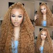 30 36 Inch Honey Blonde Wig Human Hair 13X6 Water Deep Wave Frontal Wig 13X4 Curly Hd Lace Front Pre Plucked #27 Colored Wigs
