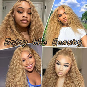 30 36 Inch Honey Blonde Wig Human Hair 13X6 Water Deep Wave Frontal Wig 13X4 Curly Hd Lace Front Pre Plucked #27 Colored Wigs
