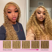 30 36 Inch Honey Blonde Wig Human Hair 13X6 Water Deep Wave Frontal Wig 13X4 Curly Hd Lace Front Pre Plucked #27 Colored Wigs
