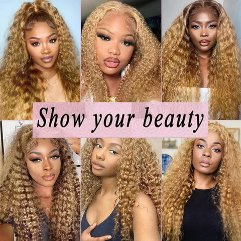 30 36 Inch Honey Blonde Wig Human Hair 13X6 Water Deep Wave Frontal Wig 13X4 Curly Hd Lace Front Pre Plucked 