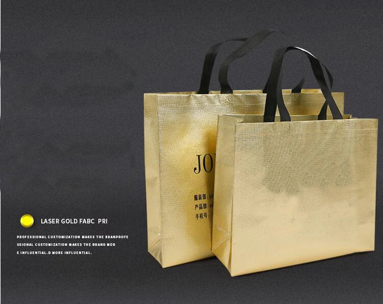 200pcs Custom Logo bags Gold shopping tote bags with logo Non woven bags Silvery clothes bags Shoes bags Three size