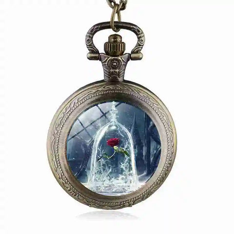 Fashion Movie Theme Flower Pattern Pocket Watch Women Children Pendant Necklace Jewelry Watches Gift