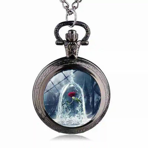 Fashion Movie Theme Flower Pattern Pocket Watch Women Children Pendant Necklace Jewelry Watches Gift