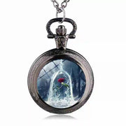 Fashion Movie Theme Flower Pattern Pocket Watch Women Children Pendant Necklace Jewelry Watches Gift