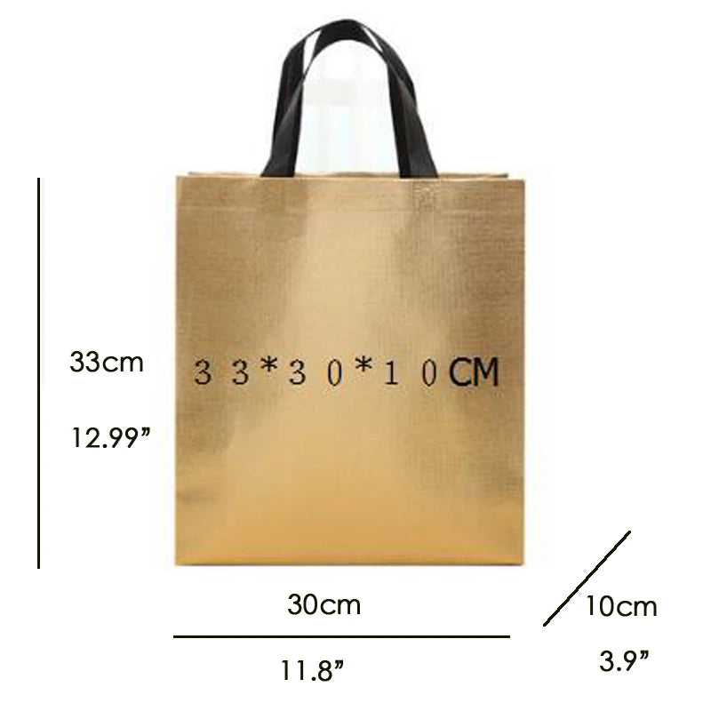 200pcs Custom Logo bags Gold shopping tote bags with logo Non woven bags Silvery clothes bags Shoes bags Three size