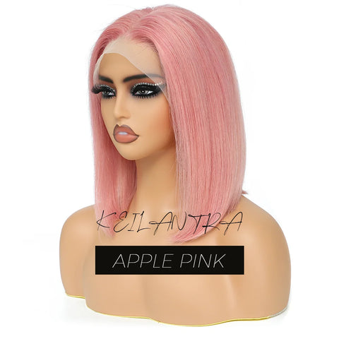Rose Pink Short Colored Bob Human Hair Wigs Brazilian 13X4 Straight Lace Front Wigs Transparent Lace Pre Plucked Colored Wig