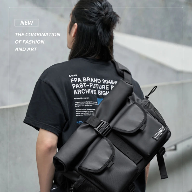 Fashion Casual Men Roll Top Shoulder Messenger Bag Large Size Outdoor Cycling Crossbody Side Bags Male Urban Trend Daypack