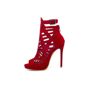 Women's Boots summer Fish mouth Open toe Hollow zipper Metal Decoration  High heel Women's shoe plus size 29-52 high11cm
