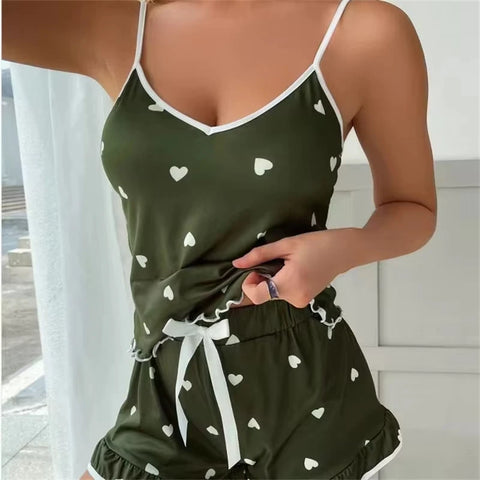 Summer Sleepwear Women Sleepwear Sleeveless Shorts Set 2 PieceS Lace Sleepwear Vest Sleeping Home Clothes New Valentine&