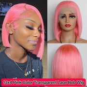 13x4 Short Bob Wig HD Transparent Lace Light Pink Wig Preplucked Lace Frontal Wigs Brazilian Virgin Human Hair 14 Inch 10 Inch