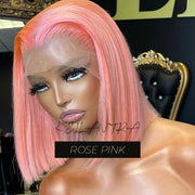 Rose Pink Short Colored Bob Human Hair Wigs Brazilian 13X4 Straight Lace Front Wigs Transparent Lace Pre Plucked Colored Wig