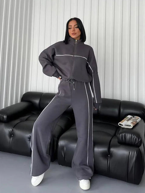 womens clothing 2 pieces set Casual Sports Suits Long Sleeved Half High Collar Cardigan Sweater Trouser Tracksuit Women Clothing