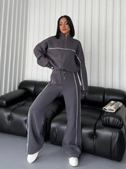 womens clothing 2 pieces set Casual Sports Suits Long Sleeved Half High Collar Cardigan Sweater Trouser Tracksuit Women Clothing