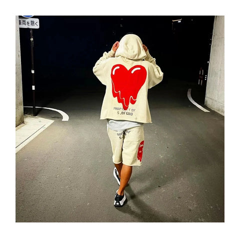 Mens Clothing  Vintage graffiti destroys dirty painted high street loose casual hoodies ropa hombre