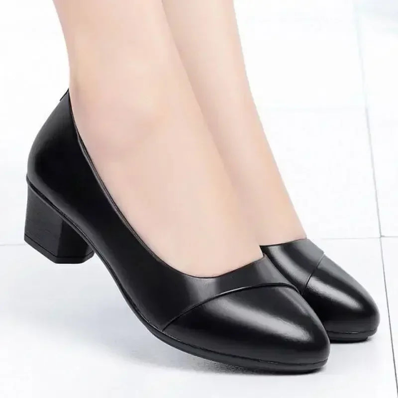 2024Women's High Heels Patent Leather Work Shoes Comfortable Women Heeled Shoes Pu Leather Loafers Square Heeled Talon Femme