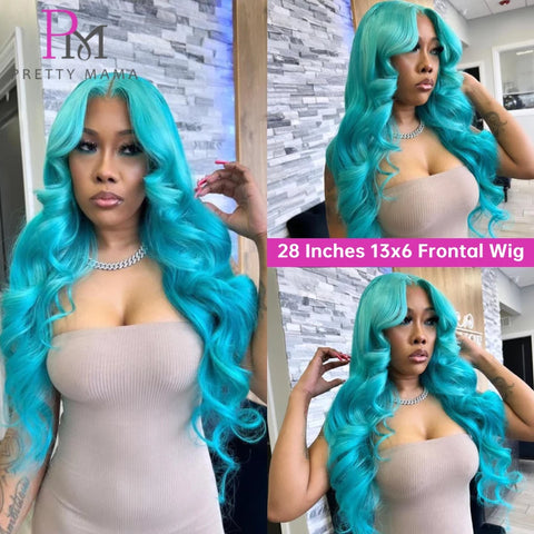 13x6 Cyan Blue Lace Front Wig Body Wave Light Green Lace Front Wig Human Hair Pre Plucked Blonde 613 Lace Frontal Wigs For Women
