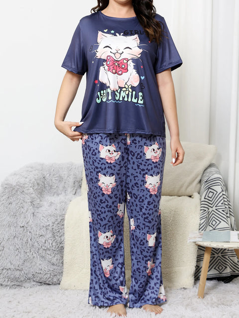Milk silk sleepwear thin short sleeved long pants set  large size sleepwear  home sleepwear  cute style sleepwear