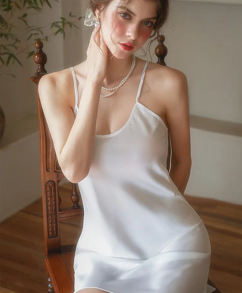 Sexy Sleepwear Women Solid Silk O-Neck Nightgown Soft Satin Lingerie Night Dress Sleeveless Sleepwear Female Clothes