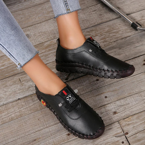 Women  Vintage Breathable Shoes Platform Loafers Lace Up Leather Hollow Slip-On New Fashion Casual Mom Shoe Zapatos Mujer 2024