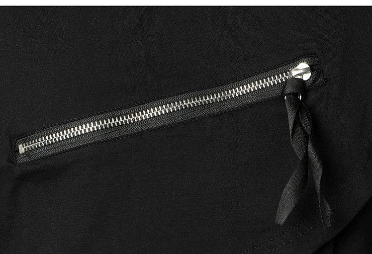 Men Clothing T Shirt High Street Streamer Functional Tactics Personalized Zipper Crewneck T-shirts Black Hip Hop Punk Camisetas