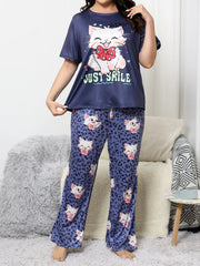 Milk silk sleepwear thin short sleeved long pants set  large size sleepwear  home sleepwear  cute style sleepwear