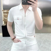 Men's Clothing White Cotton Tee Summer Minimalist Polo Neck Slim Fit Casual Sophisticated Office Ready Fashion Solid Color