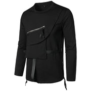 Men Clothing T Shirt High Street Streamer Functional Tactics Personalized Zipper Crewneck T-shirts Black Hip Hop Punk Camisetas